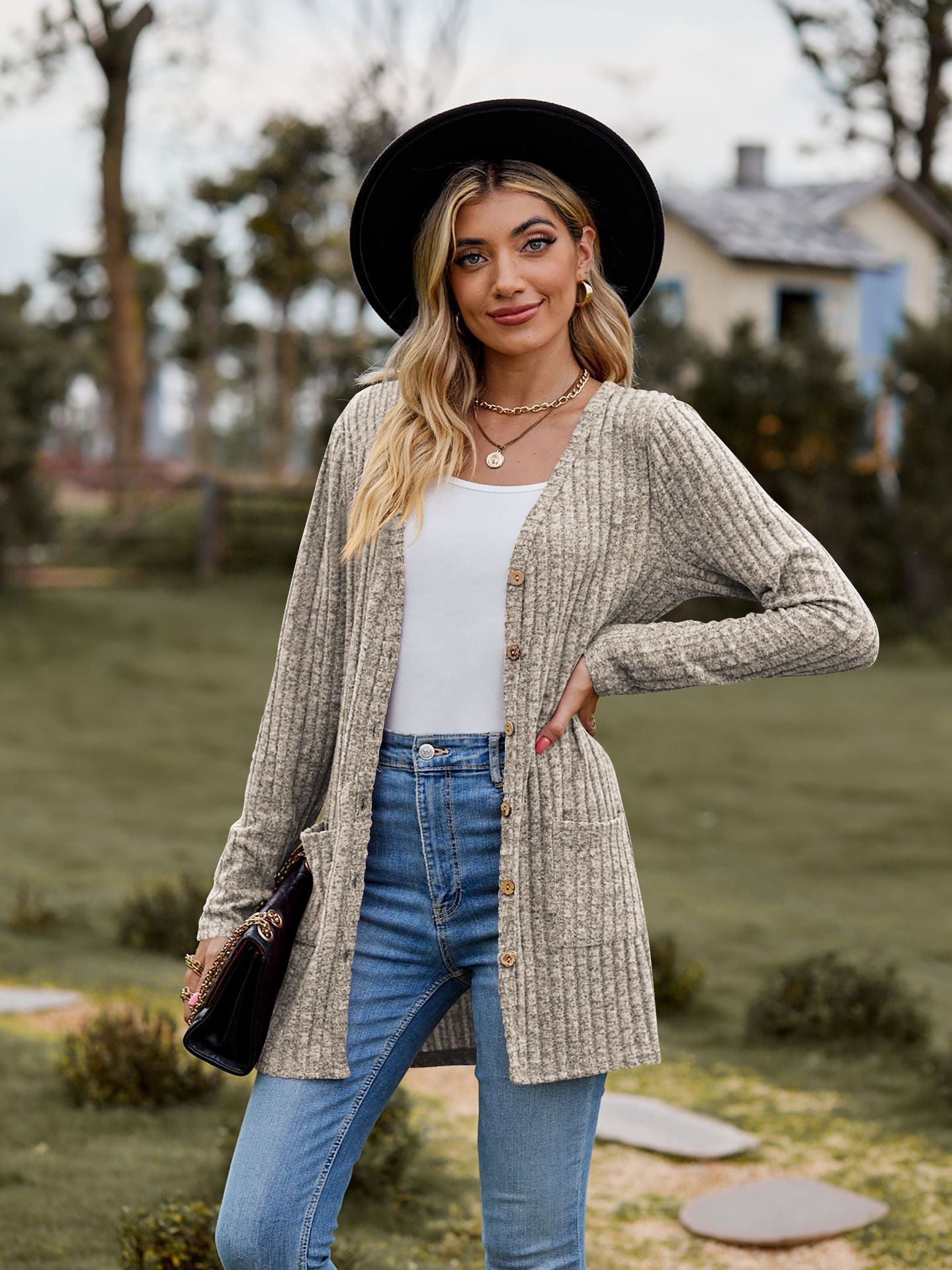 Women's Brushed Sunken Stripe Solid Color Long Sleeve Women's Overcoat