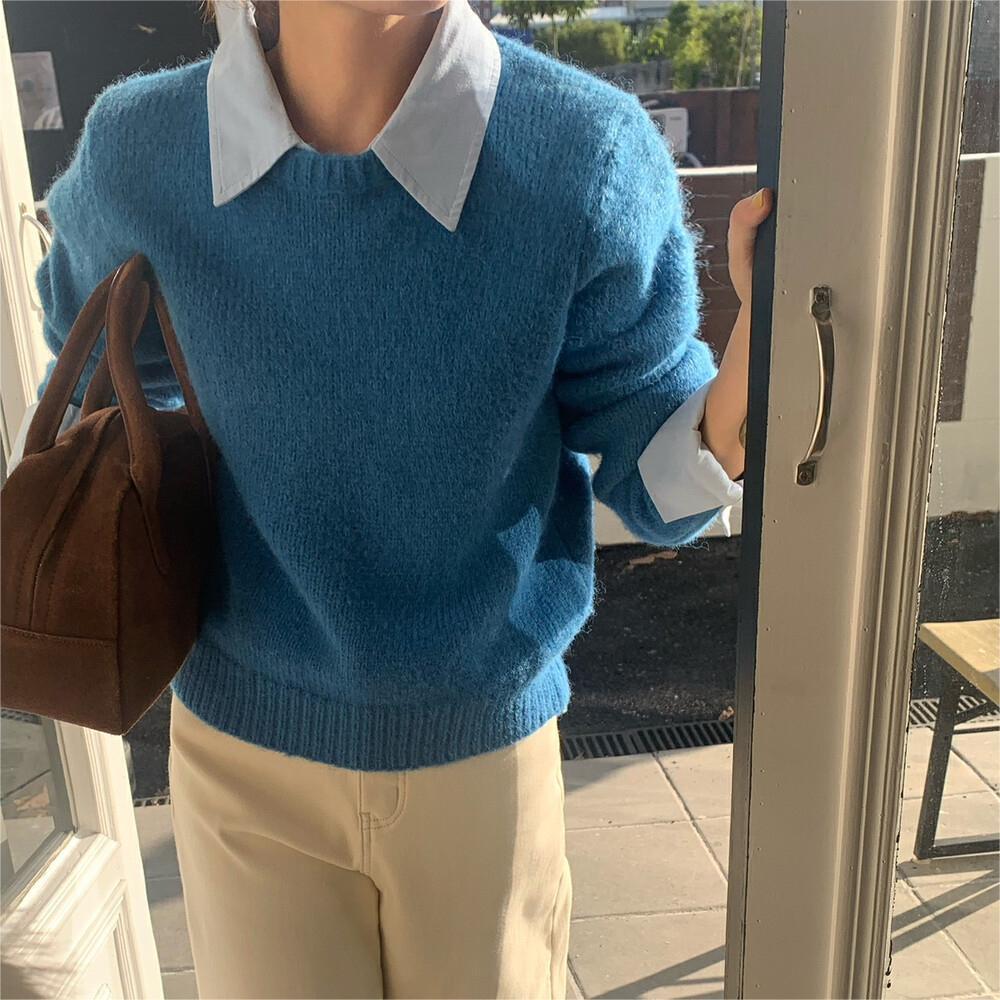 Idle Style Contrast Color Lapels Knitwear Top For Women