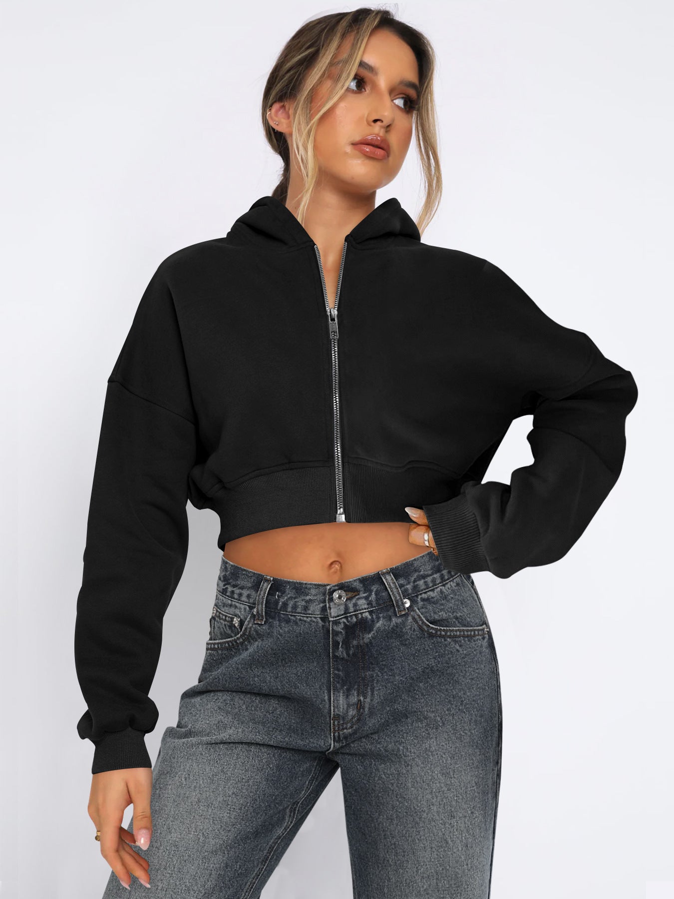 Long Sleeve Fleece Zipper Cardigan Hoodie Casual Jacket