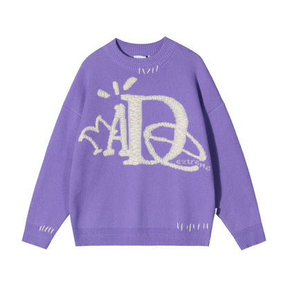 Vintage Street Funny Letter Hand Embroidered Sweater