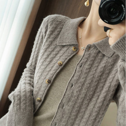 Spring And Autumn New Western Style Lapel Knitted Sweater