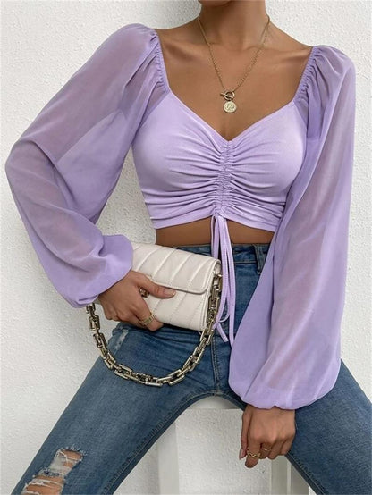Low-cut Sexy V-neck Long Sleeve Top