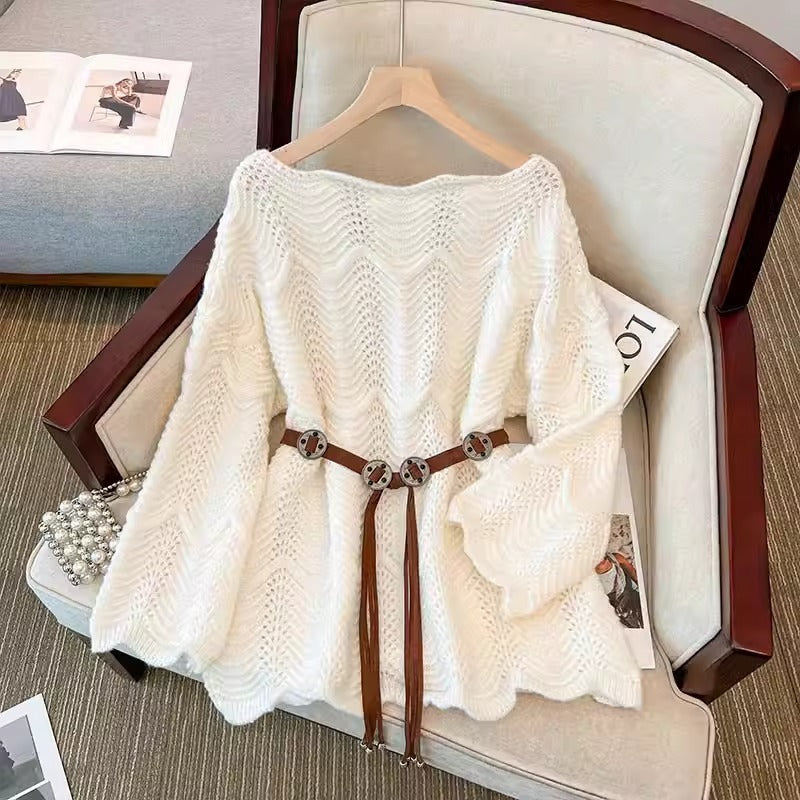 Mid-length Loose Outer Wear Off-the-shoulder Soft Glutinous Sweater