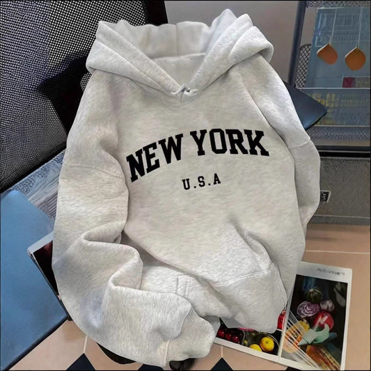 Casual Hooded Sweatshirt With A Vintage American New York Print