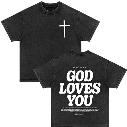 Retro Christ print Short-sleeved Shirt
