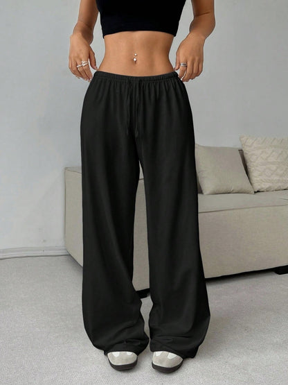 Trousers Elastic Waistband Lace-up Wide-leg Casual Pants
