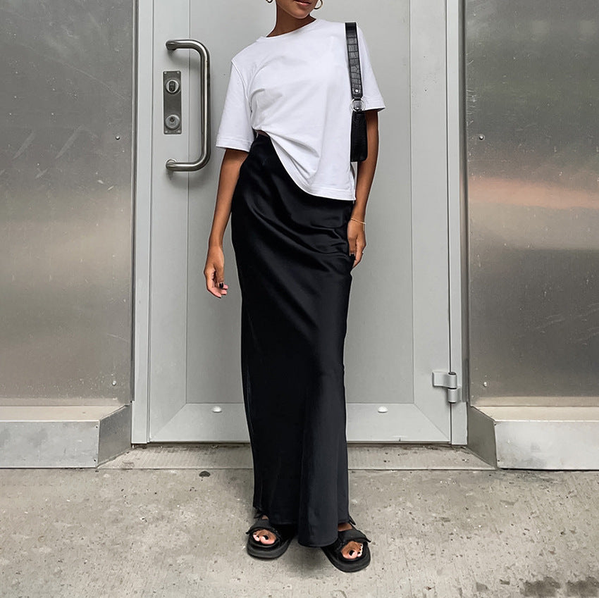 Women's Fashion Casual Satin Silk Skirt