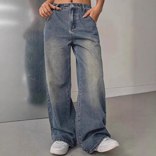 American Women's Washed Vintage Denim Pants