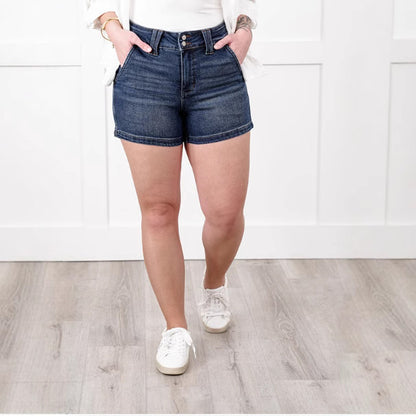 New Summer Women's Fashion High Waist Double Buckle Denim Shorts