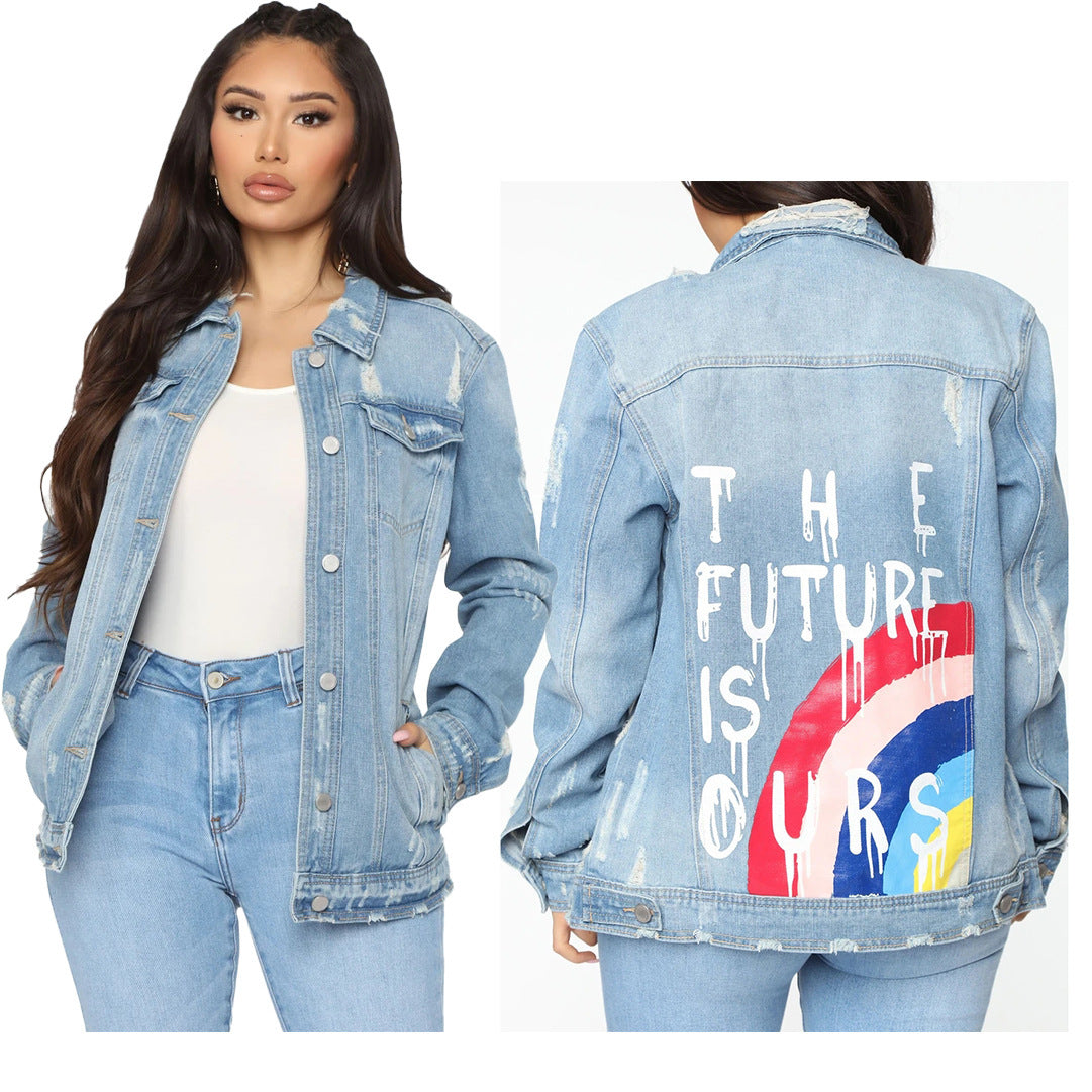 Womens Denim Graphic Jacket