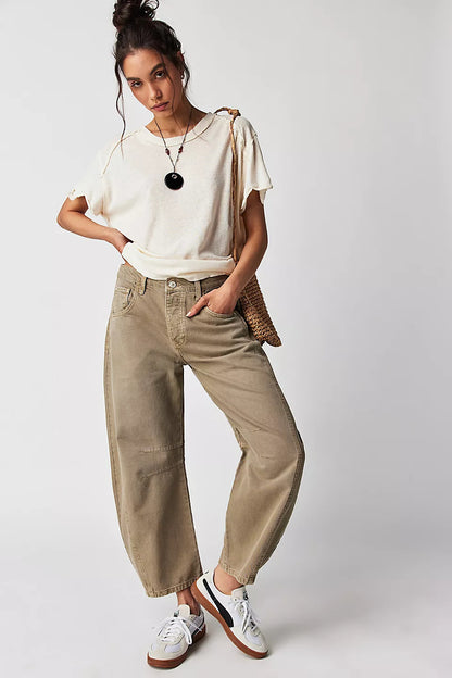 Women Casual Baggy Mid Waist Denim Jeans