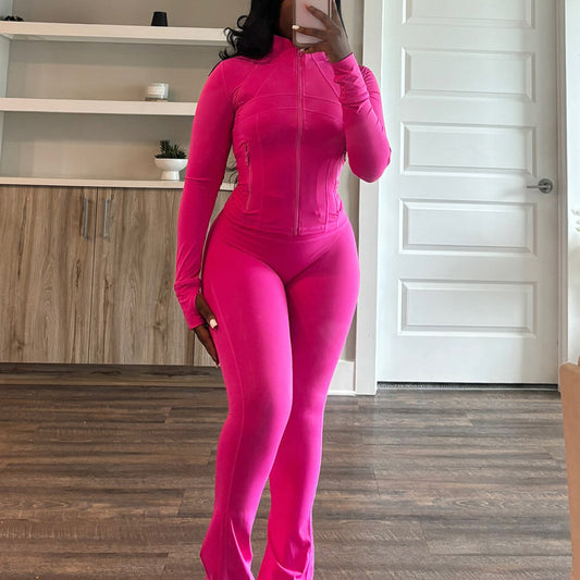 Women's Tight Long Sleeve Slightly Flared Two-piece Suit