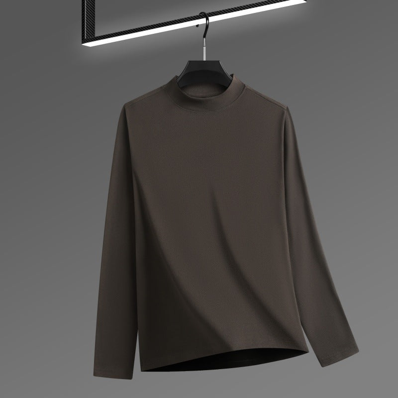 Men's Solid Color Threaded Velvet Half High Neck T-shirt