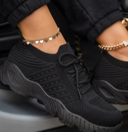 Platform Solid Color Lace-Up  Shoes