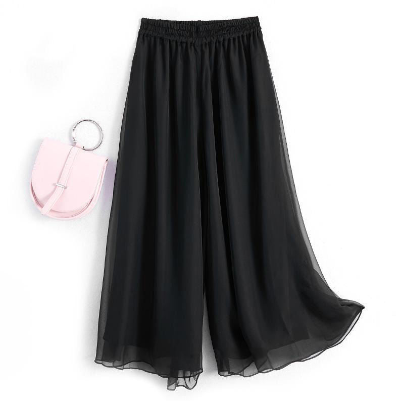 Spring, Autumn And Summer White Chiffon Wide-Leg Pants