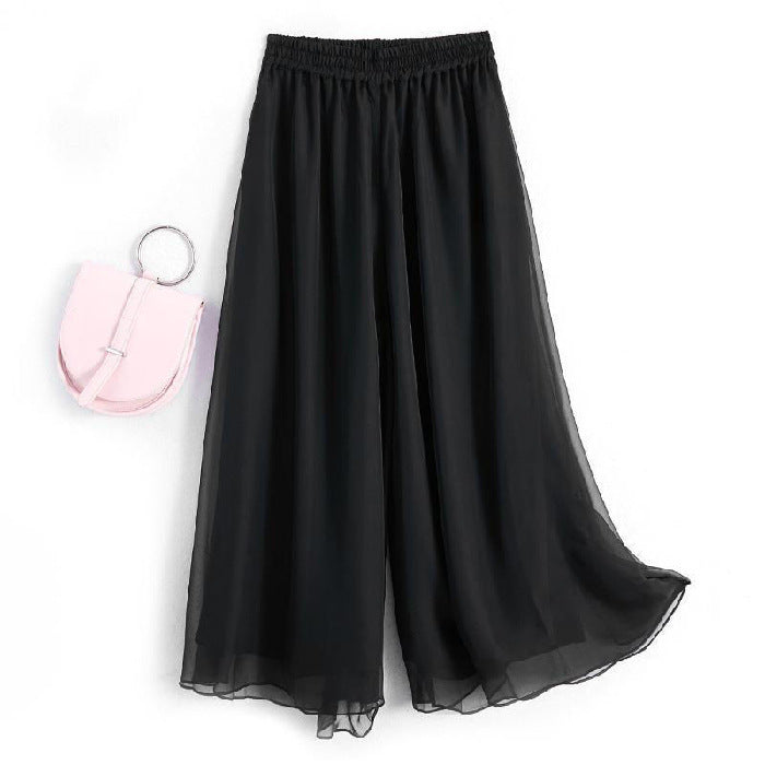 Spring, Autumn And Summer White Chiffon Wide-Leg Pants