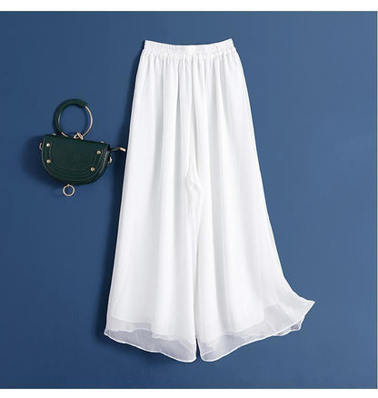 Spring, Autumn And Summer White Chiffon Wide-Leg Pants