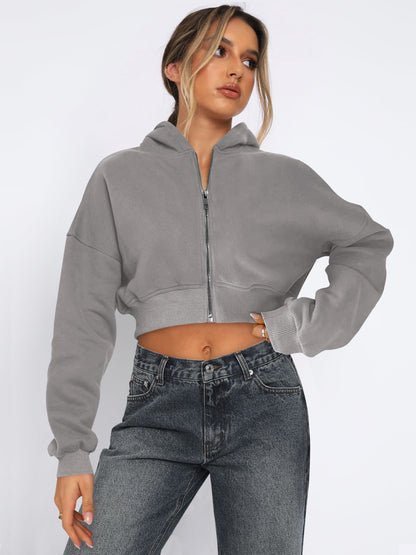 Long Sleeve Fleece Zipper Cardigan Hoodie Casual Jacket