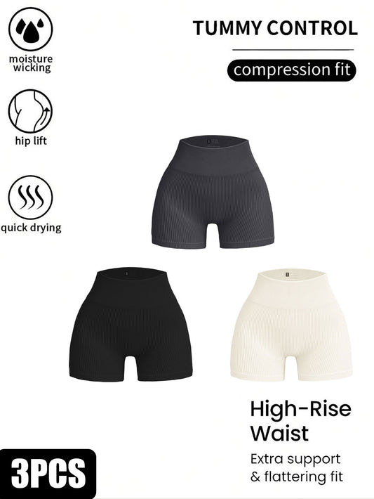 3 Pack Ribbed Soft Yoga Workout Shorts