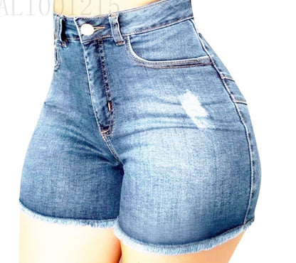 Stretch Slim Fit Ripped Denim Shorts For Women
