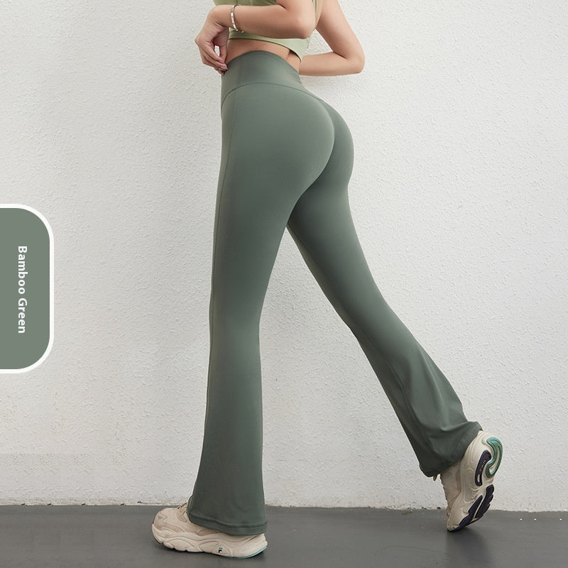 Women's Hip Raise High Waist Pocket Sports Bell-bottom Pants