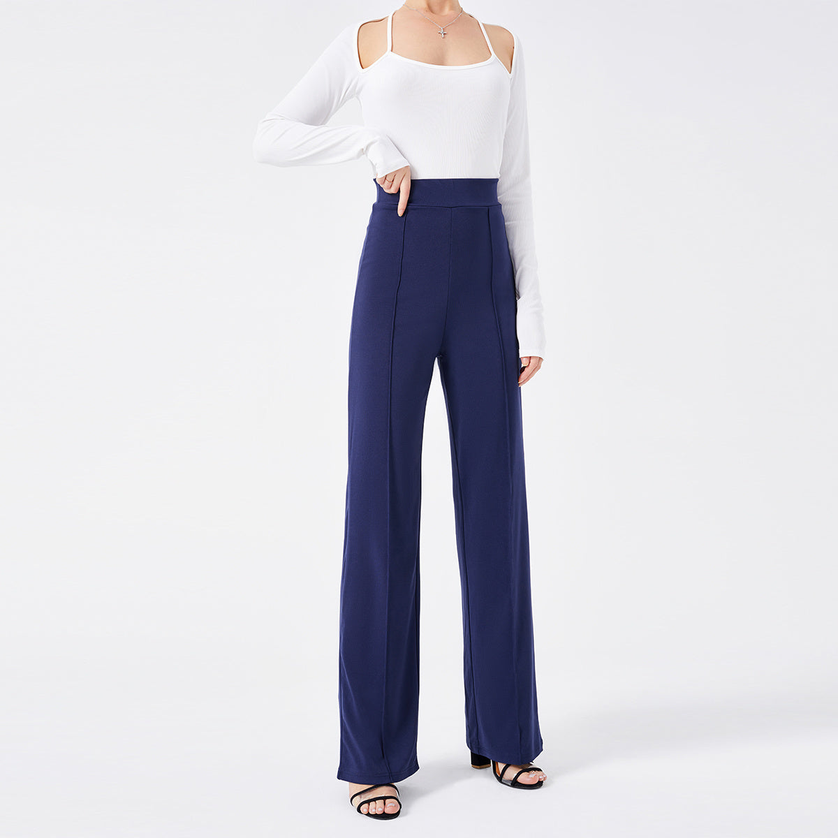 Solid Color Casual Pants Slim High-waisted Bell Bottoms