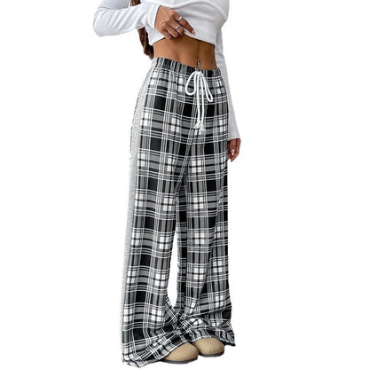 Casual Plaid Stitching Wide-leg Pants For Women