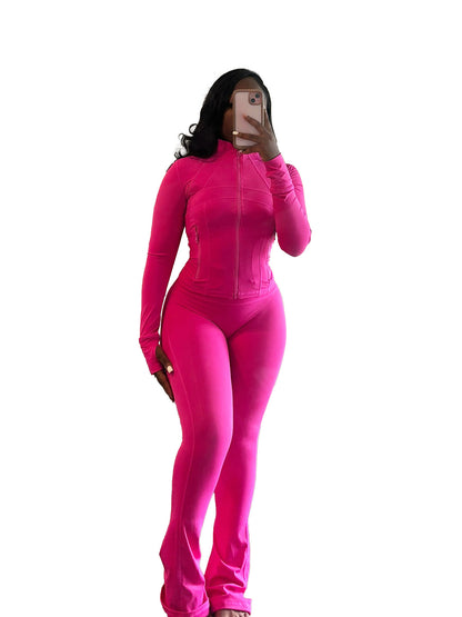 Women's Tight Long Sleeve Slightly Flared Two-piece Suit