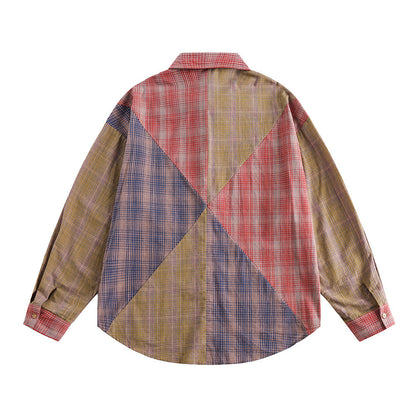 Color Matching Plaid Long Sleeve Shirt For Men