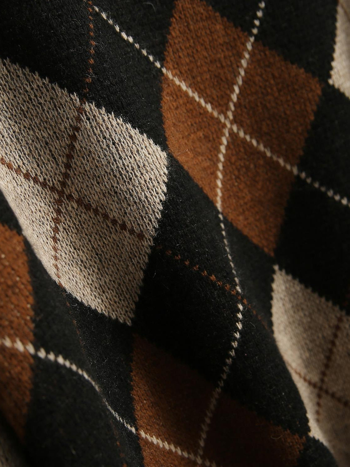 Contrast Color Diamond Plaid Wool Top