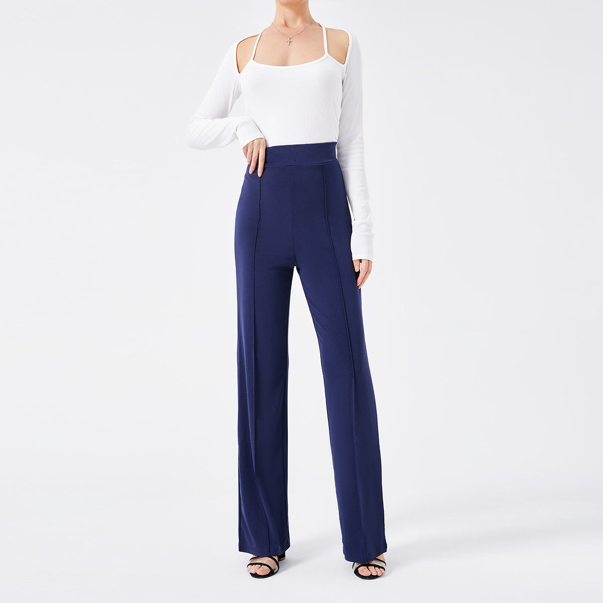 Solid Color Casual Pants Slim High-waisted Bell Bottoms