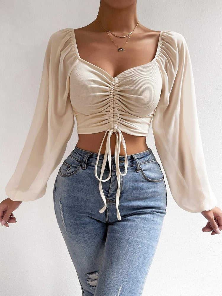 Low-cut Sexy V-neck Long Sleeve Top