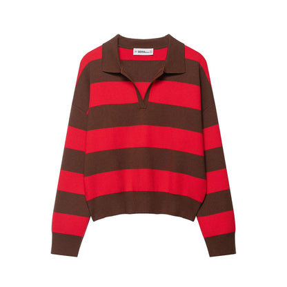 Autumn New Loose Pullover Women's Polo Collar Knitwear Top