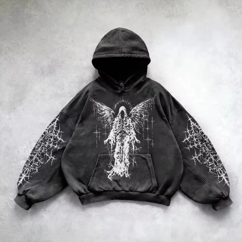 Men angel print hoodie.
