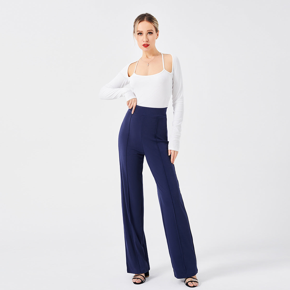 Solid Color Casual Pants Slim High-waisted Bell Bottoms