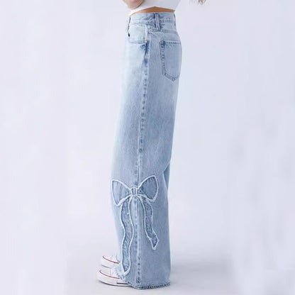 Women's Straight Embroidered Side Butterfly Jeans