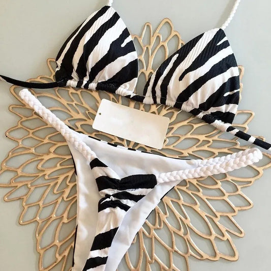 Women's Braid Rope Bikini Split Swimsuit Suit