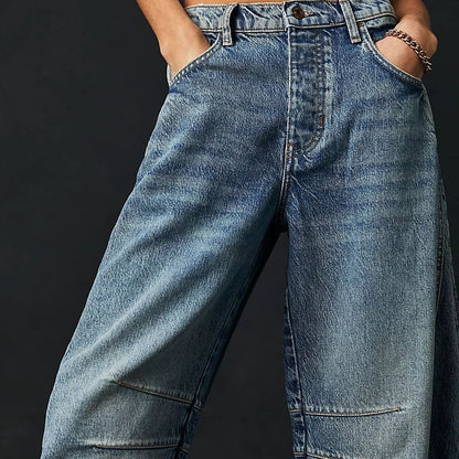 Women Casual Baggy Mid Waist Denim Jeans