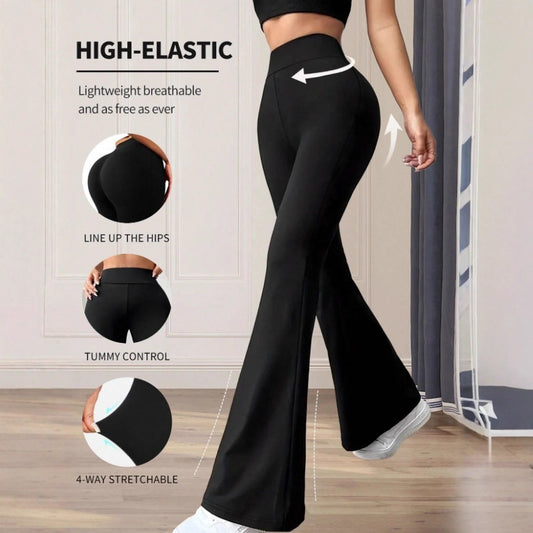 Solid Color Casual Women's High Waist Yoga Bootcut Trousers