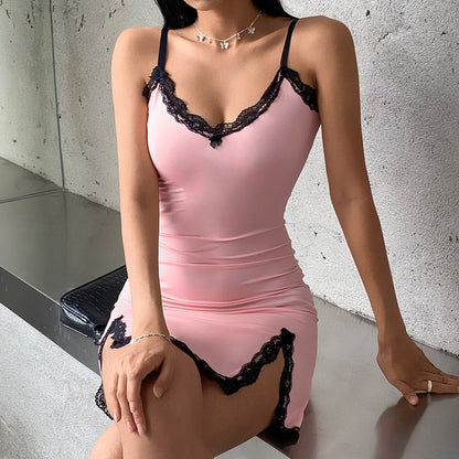 Contrasting Color Slit Temperament Dress