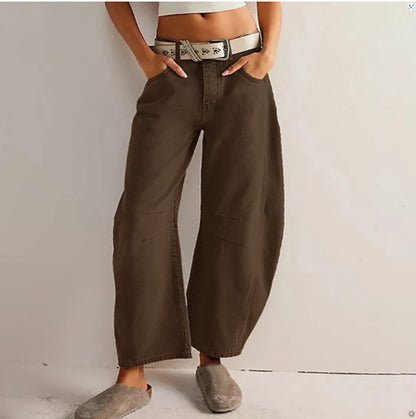 Women Casual Baggy Mid Waist Denim Jeans
