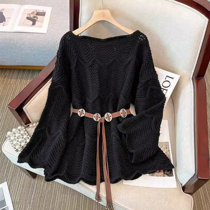 Mid-length Loose Outer Wear Off-the-shoulder Soft Glutinous Sweater