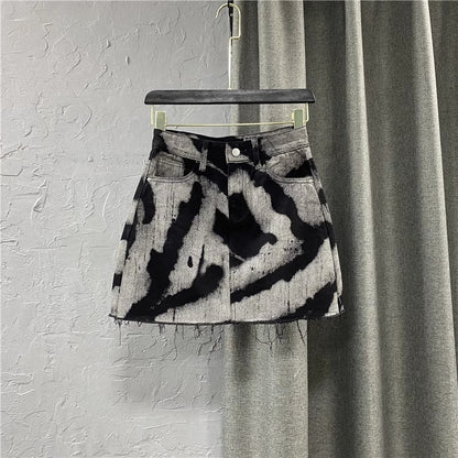 High Waist Slim Pattern Denim Skirt