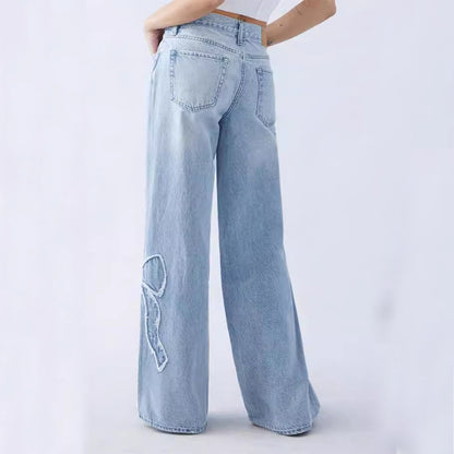 Women's Straight Embroidered Side Butterfly Jeans
