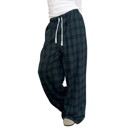 Women's Casual Plaid Trousers Elastic Waist Casual Pants