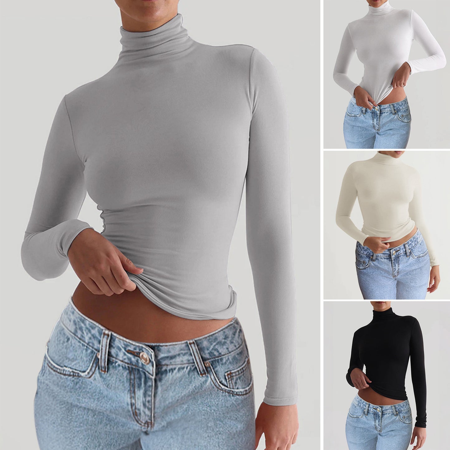 Women's Slim-fit Solid Color Knitted Base Long Sleeve Shirt