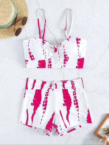 High Waist Boxer Lace Printing Swimsuit