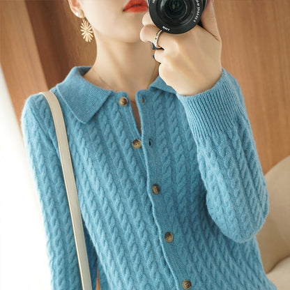 Spring And Autumn New Western Style Lapel Knitted Sweater