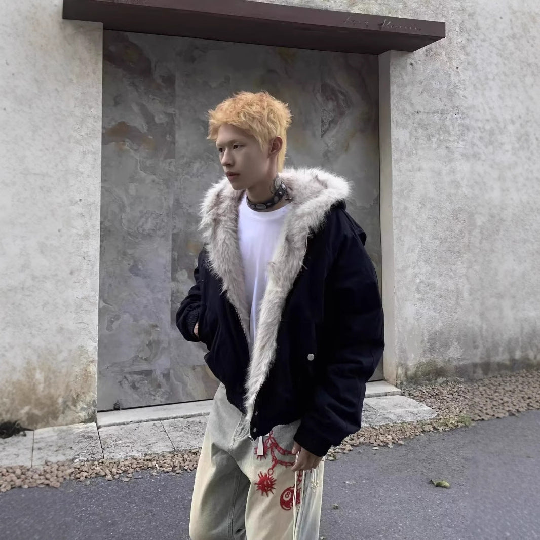 Short Warm Thick Fur Collar Coat