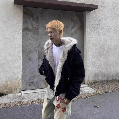 Short Warm Thick Fur Collar Coat